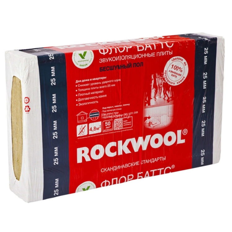 Утеплитель Rockwool Флор Баттс И 1000х600х100 мм, 2 шт. уп